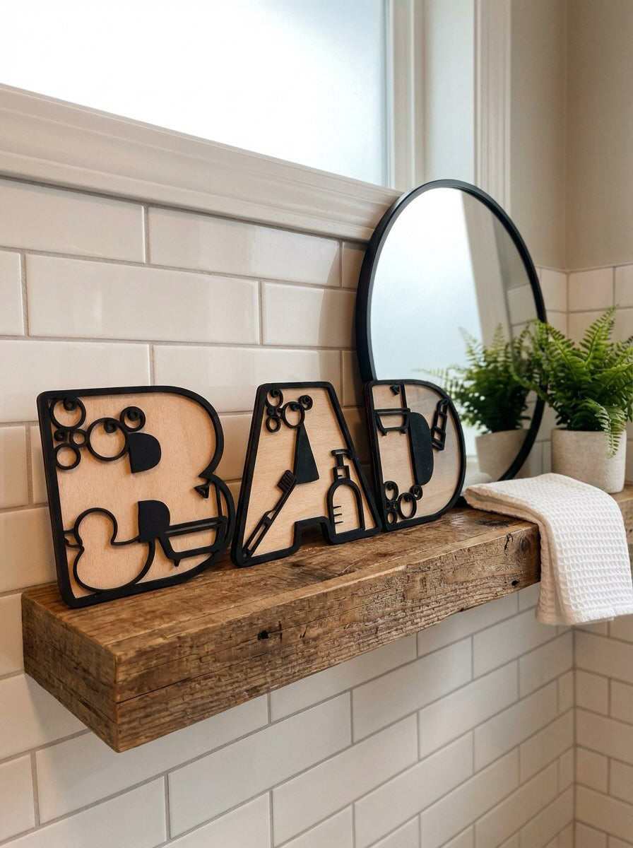 BAD Deko Schriftzug aus Holz – Moderne Badezimmer Dekoration im minimalistischen Design