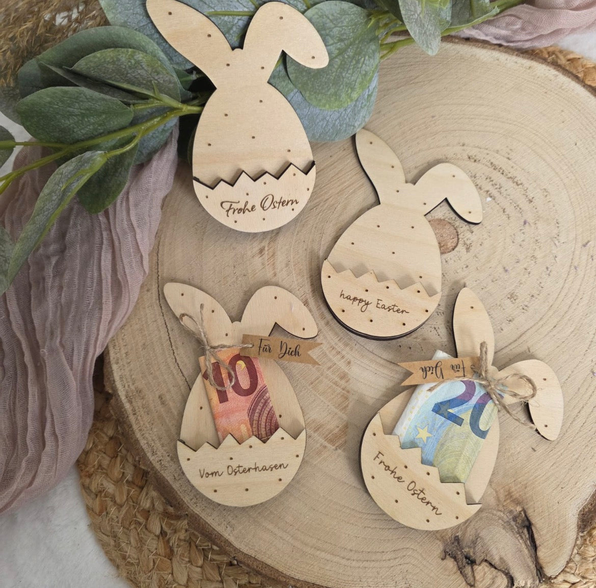 Osterhase aus Holz als Geldgeschenk – Personalisierte Osterdeko mit Gravur