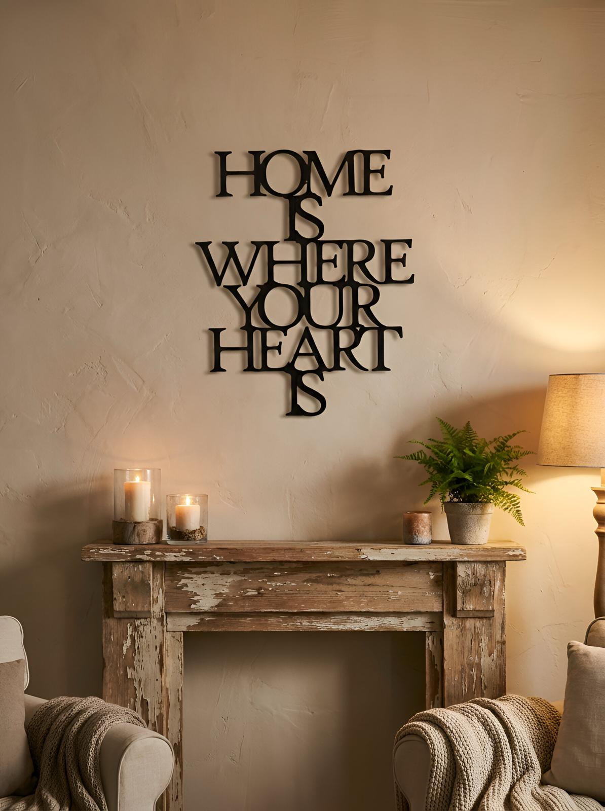 Wanddeko Schriftzug „Home is where your heart is“ – Holz Wanddeko | ca. 40 × 30 cm