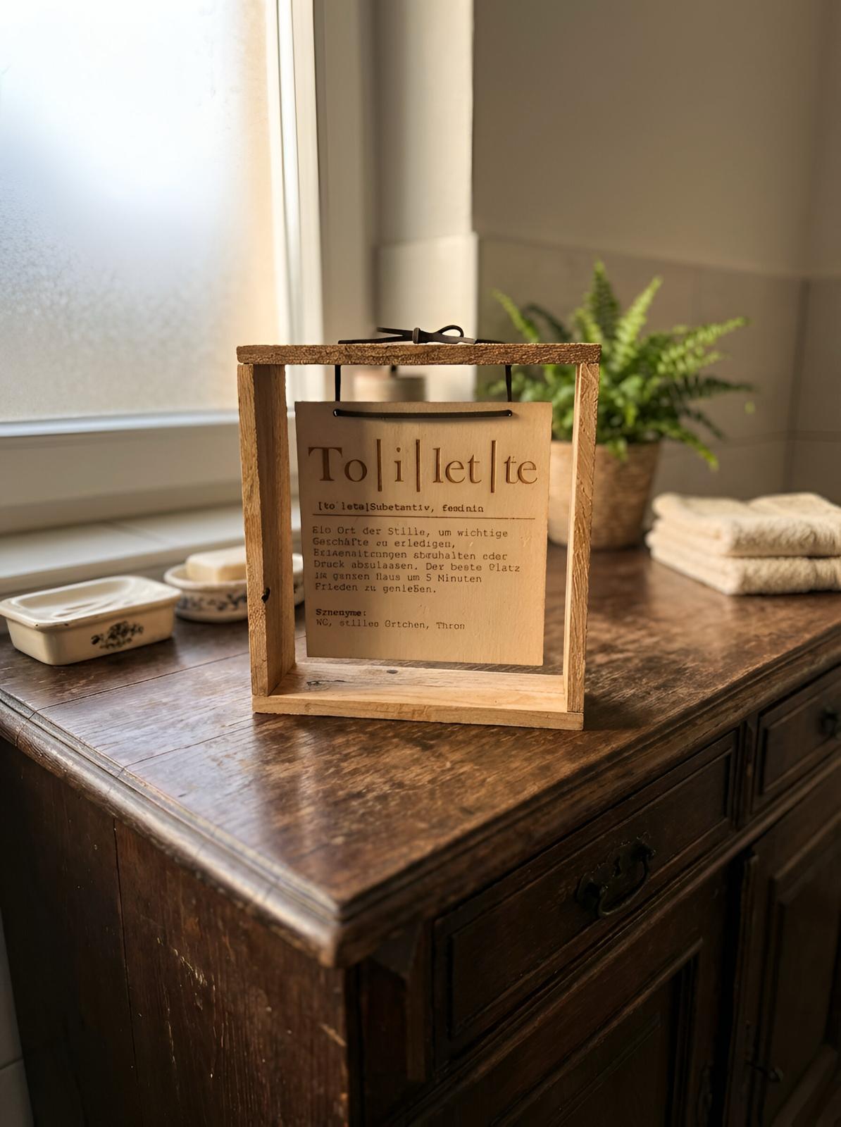 Toiletten Schild aus Holz – lustige Bad Deko | ca. 20 × 20 cm