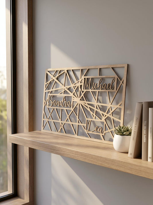 Personalisierte Familien-Holzdeko mit Namen – Modernes Namensschild 25 × 15 cm