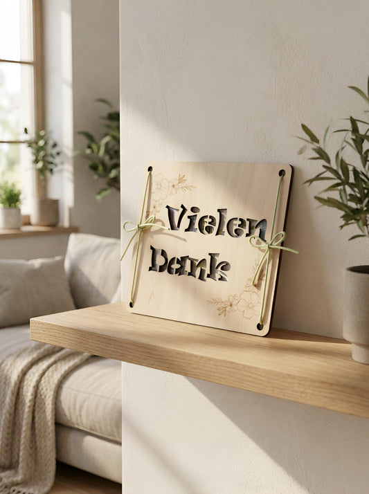 Geldgeschenk aus Holz „Vielen Dank“ – Kreatives Geldgeschenk mit Schnur | 16 × 14 cm