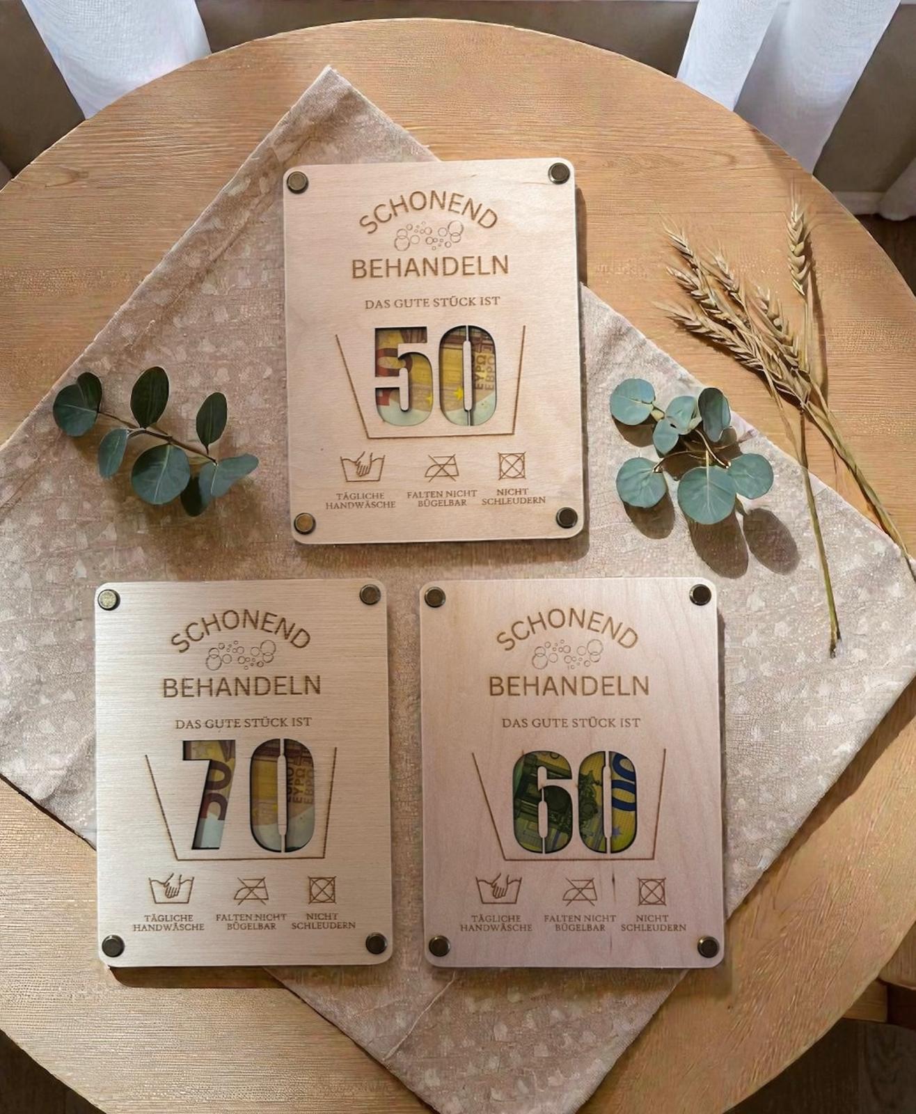 Geldgeschenk aus Holz zum Geburtstag – Schonend Behandeln | 16 × 12 cm
