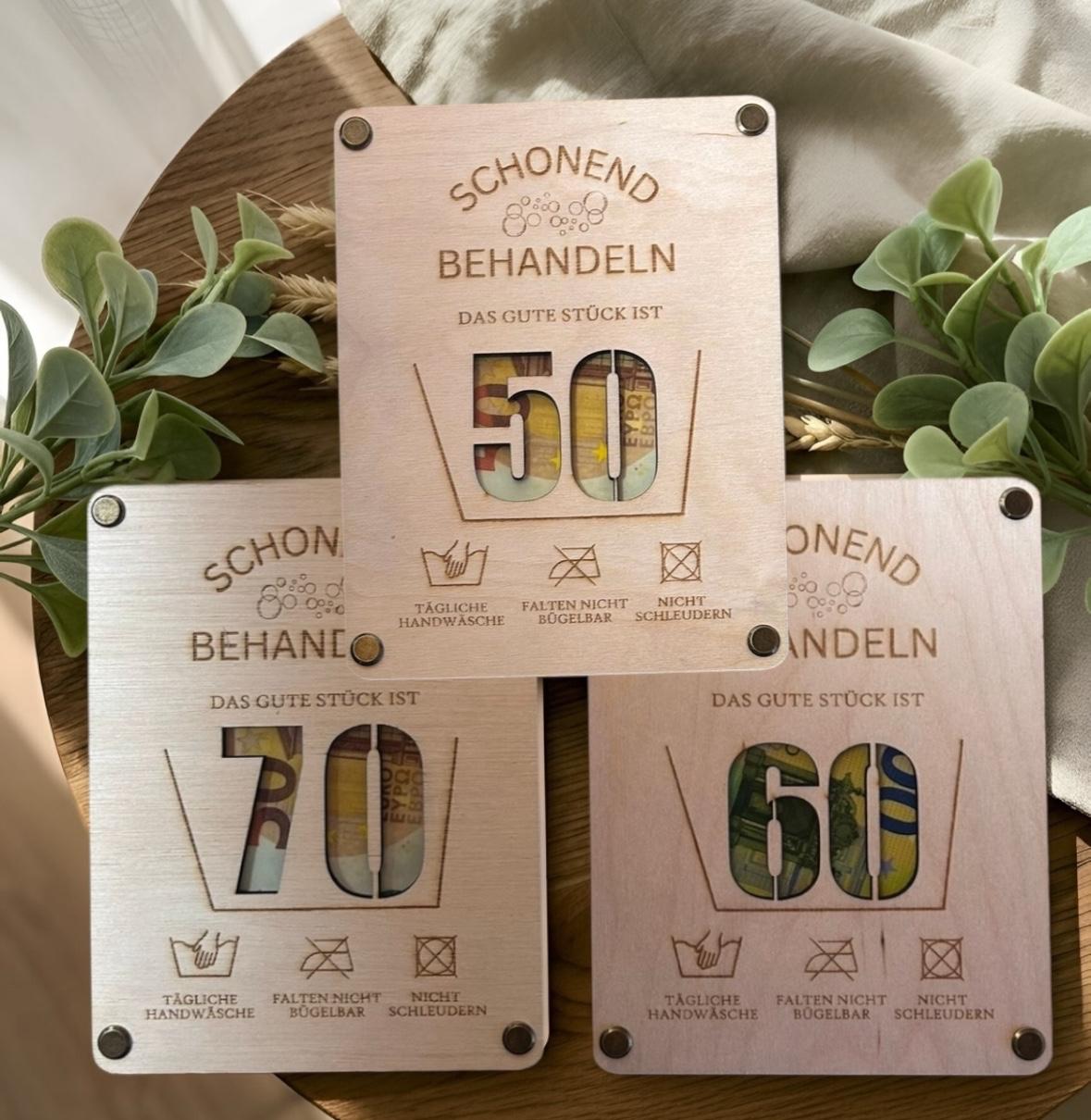 Geldgeschenk aus Holz zum Geburtstag – Schonend Behandeln | 16 × 12 cm