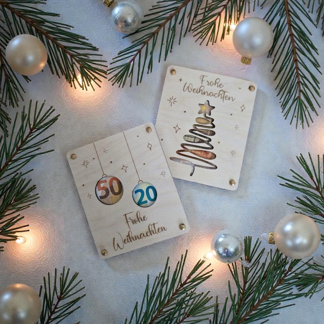 Geldgeschenk Weihnachten aus Holz – Frohe Weihnachten – Geldgeschenk kreativ – 12x14 cm