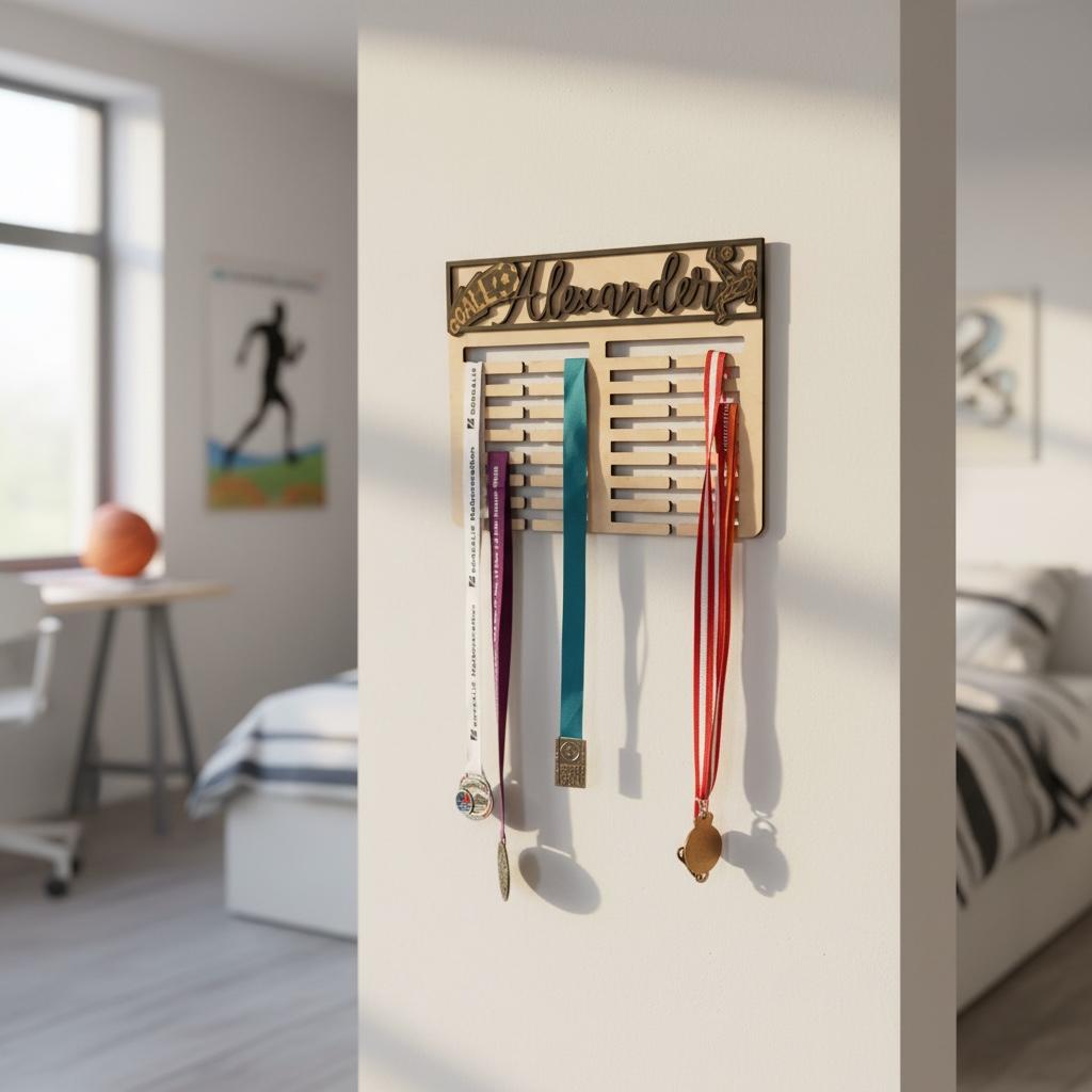 Personalisierte Medaillenhalterung aus Holz mit Name – Medaillenhalter für Sport & Wettkämpfe