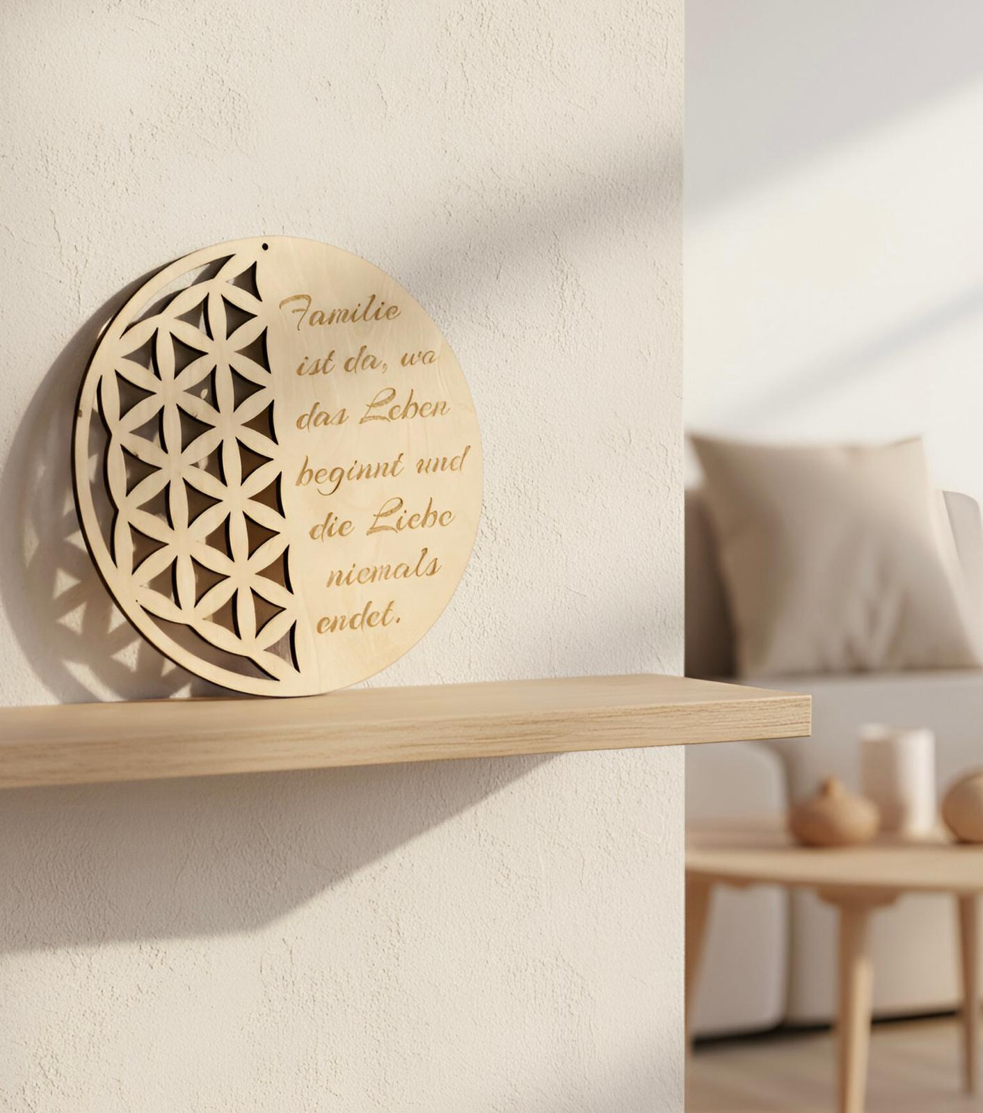 Holz Wanddeko rund mit Wunschgravur – Familien Spruch Schild Ø 30 cm | Personalisierte Holzdekoration