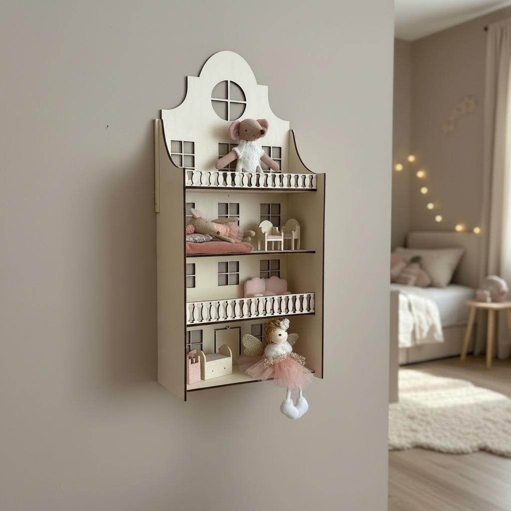 Kinderzimmer Wandregal in Hausform aus Holz – Deko-Regal | ca. 50 × 30 cm