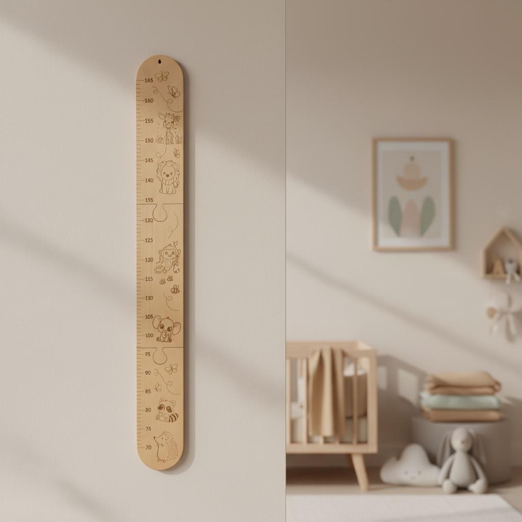 Kinder Messlatte aus Holz – Personalisiertes Größenmessbrett fürs Kinderzimmer | Tiere, Baustelle oder Heißluftballon