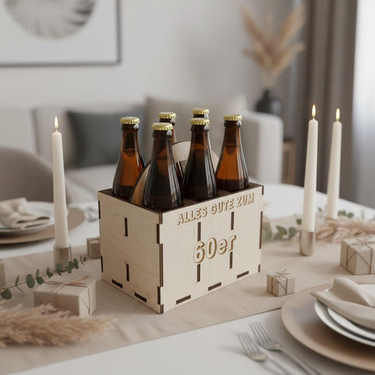Holz Bierträger 6er – Geschenk zum Geburtstag | Flaschenträger für 0,5 l Flaschen