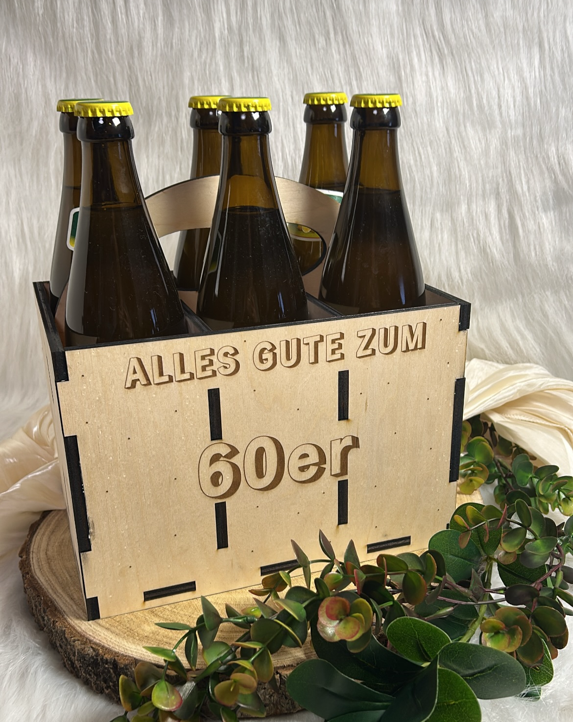 Holz Bierträger 6er – Geschenk zum Geburtstag | Flaschenträger für 0,5 l Flaschen