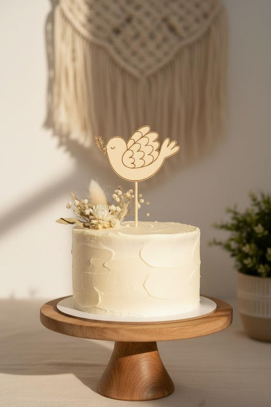 Tortenstecker Taube aus Holz – Cake Topper Hochzeit & Taufe – 20 cm – moderne Tortendeko