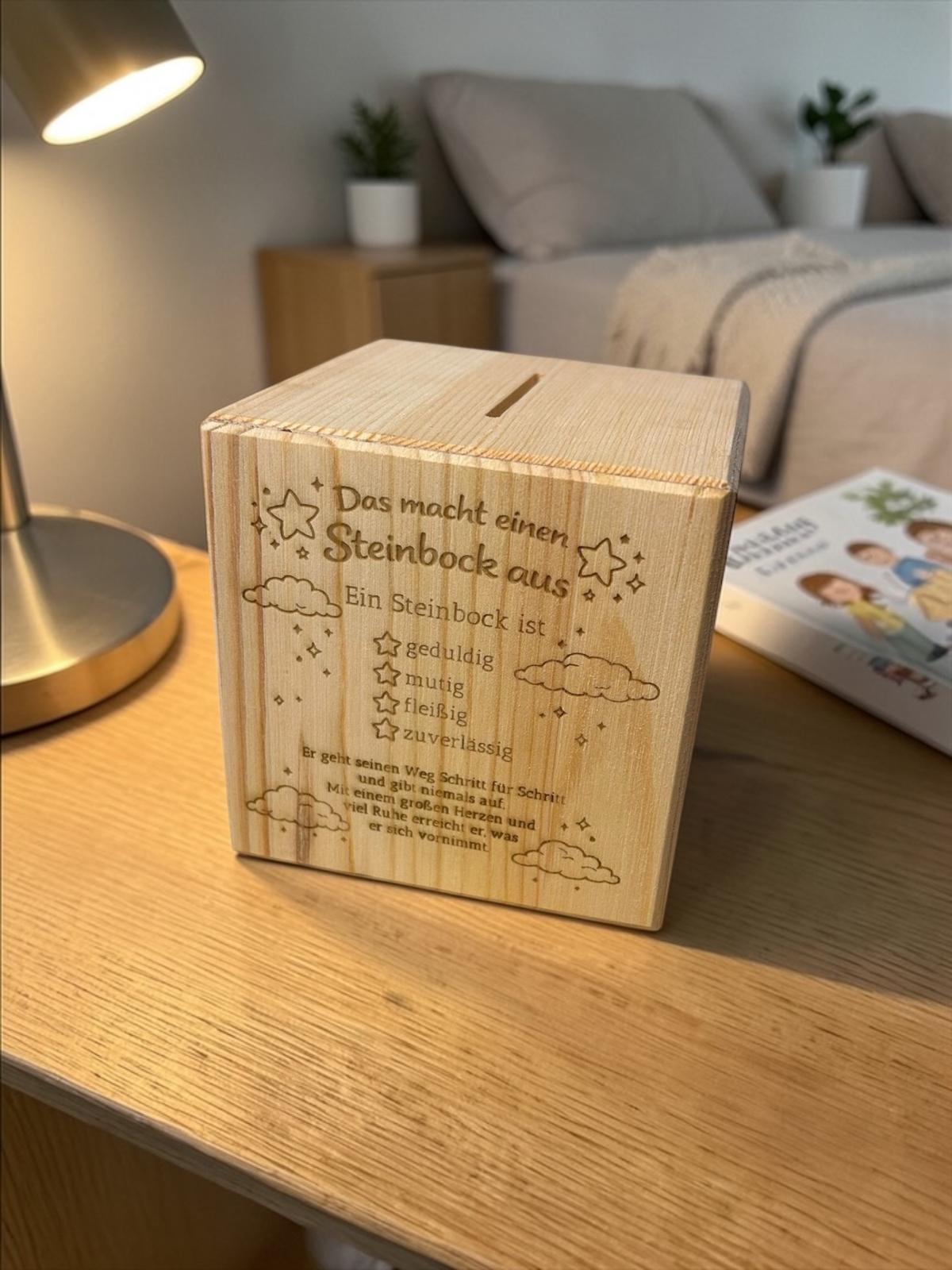 Personalisierte Holz-Spardose mit Name – Sparbox aus Holz mit Gravur – Geschenk zur Geburt, Taufe oder Geburtstag