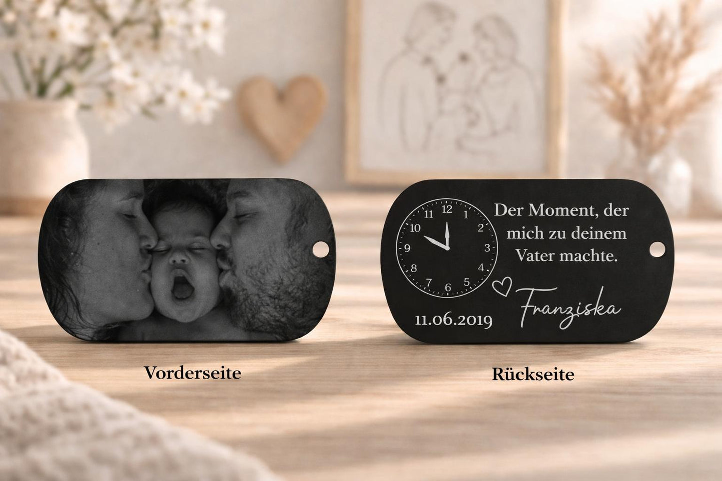 Personalisierter Schlüsselanhänger aus eloxiertem Aluminium (50x30 mm) mit Gravur – Foto oder Text individuell gestaltbar