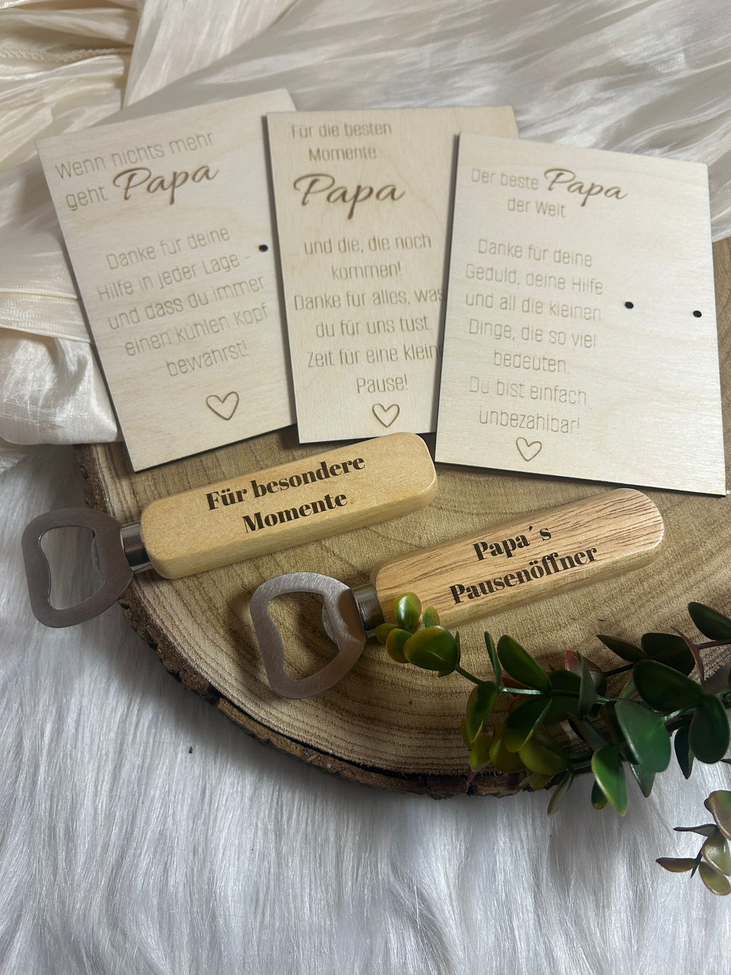 Personalisierter Flaschenöffner mit Holzgriff & gravierter Karte – Geschenk für Papa, Vatertag Geschenk mit Wunschgravur