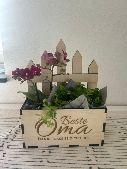 Personalisierte Holzkiste mit Gravur – Geschenk für Mama | Dekokiste 23x10x12 cm