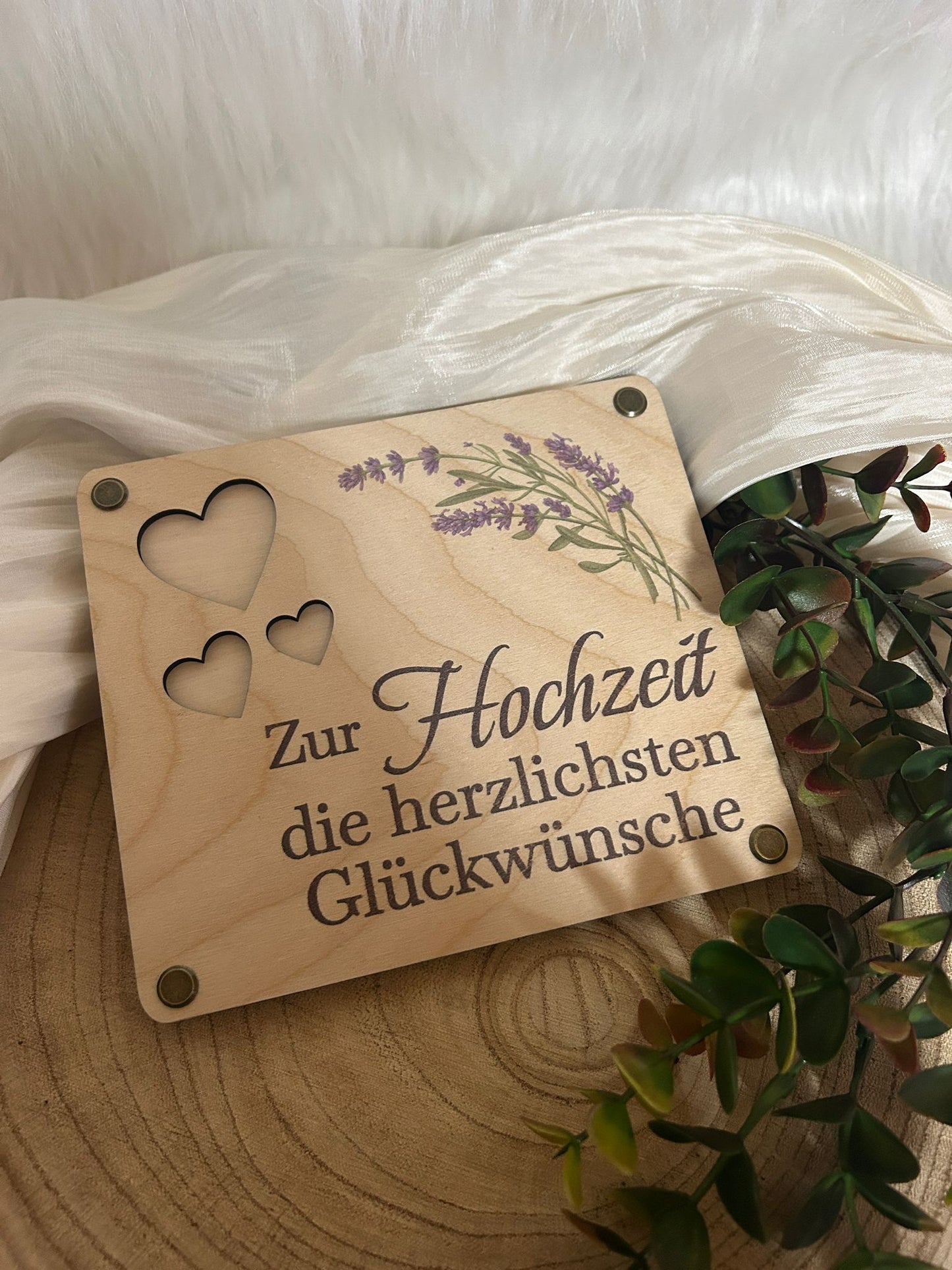Geldgeschenk zur Hochzeit aus Holz – Bedruckte Geldgeschenkbox mit Lavendelmotiv | Hochzeitsgeschenk aus Holz zum Befüllen
