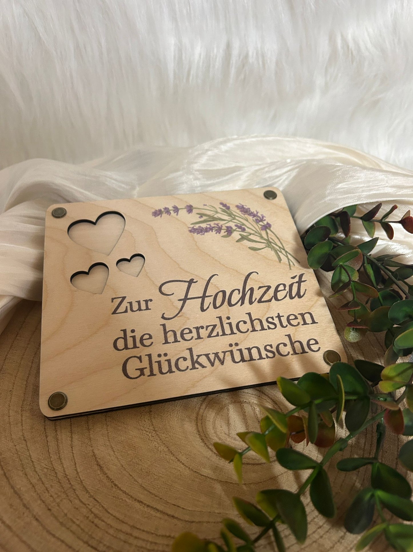 Geldgeschenk zur Hochzeit aus Holz – Bedruckte Geldgeschenkbox mit Lavendelmotiv | Hochzeitsgeschenk aus Holz zum Befüllen
